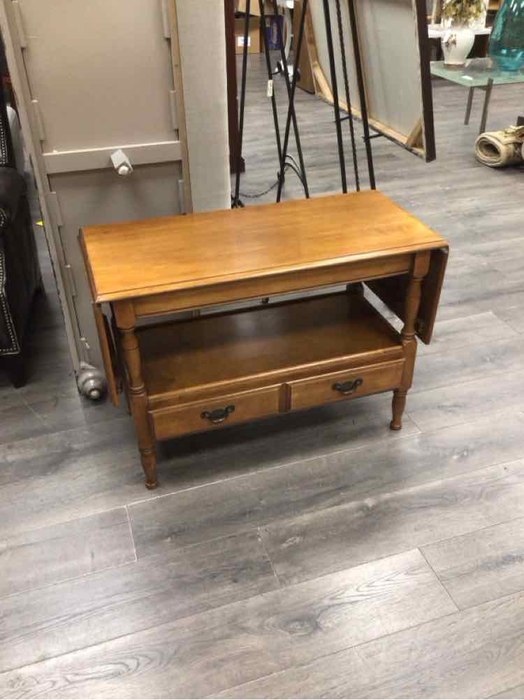 VINTAGE WOOD TABLE WITH DROP LEAFS