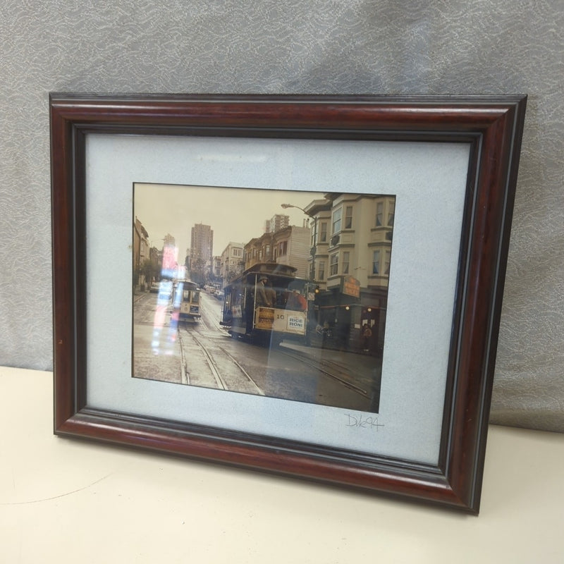 SIGNED VINTAGE TROLLEY ART