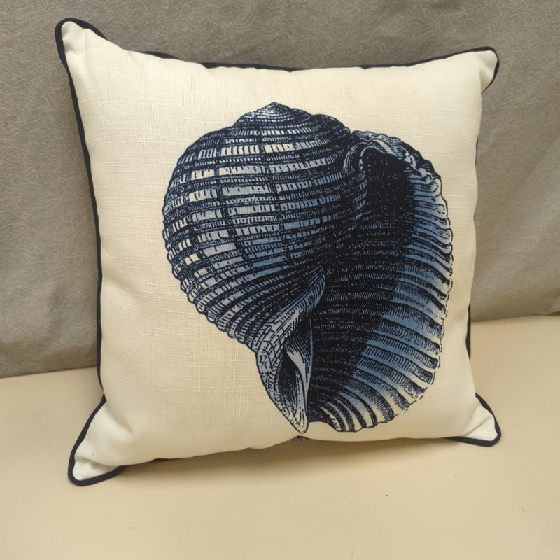 WHITE/BLUE SEASHELL PILLOW