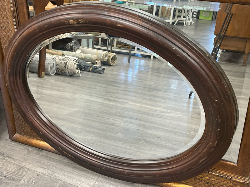 OVAL DISTRESSED WOOD MIRROR