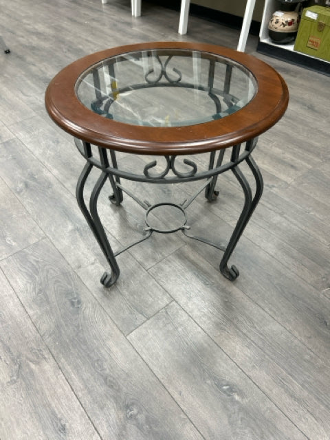 WOOD IRON GLASS SIDE TABLE