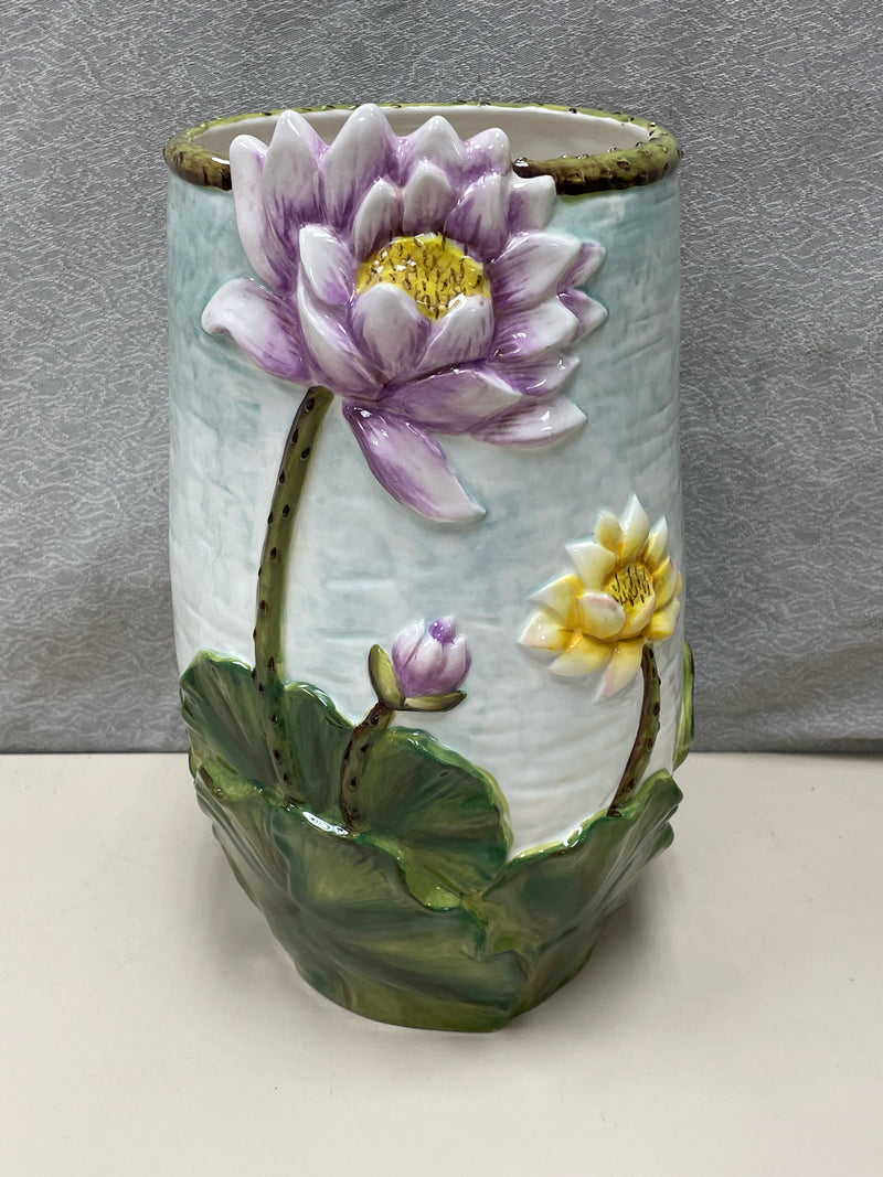 PINK TAN FLORAL CERAMIC VASE