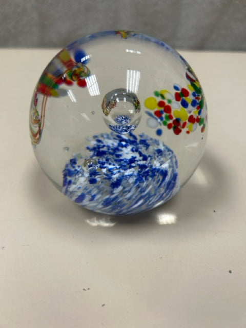 BLUE MULTI-COLOR SWIRL PAPERWEIGHT