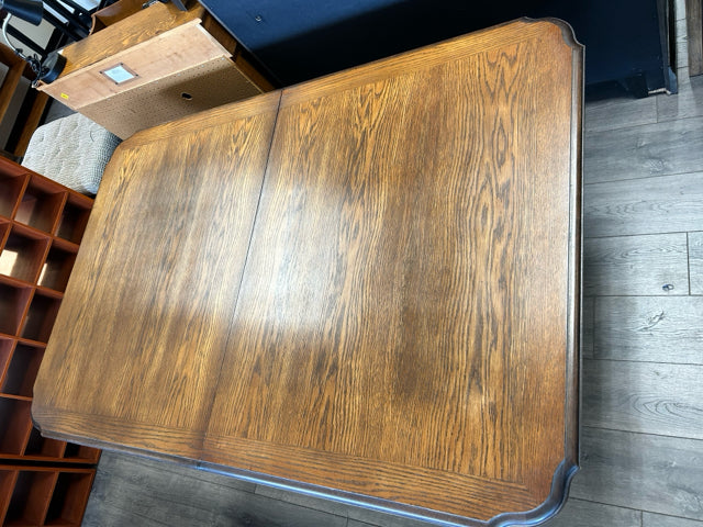 CARVED TABLE W/6 RATTAN CHAIRS W/RED UPHOL
