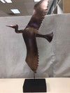 BROWN METAL BIRD ON WOOD STAND