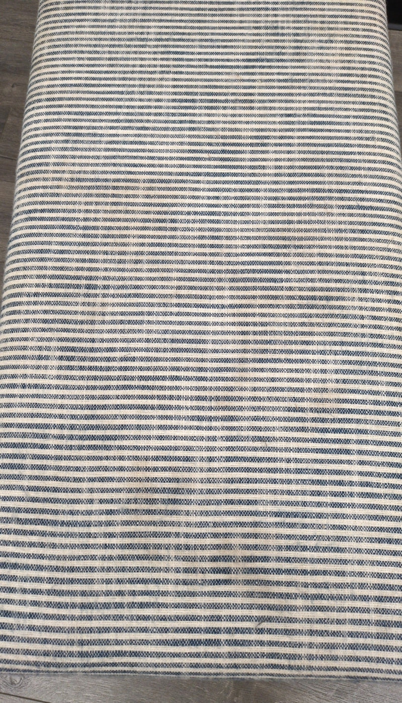 BLUE STRIPED UPHOL STORAGE OTTOMAN