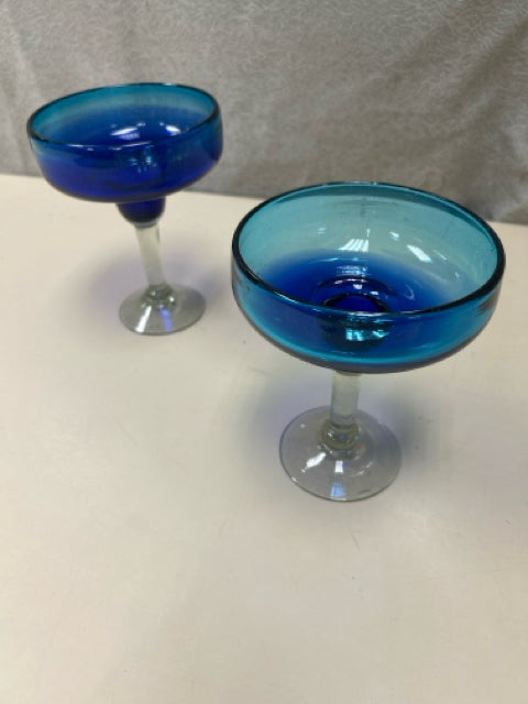 2 BLUE MARGARITA GLASSES