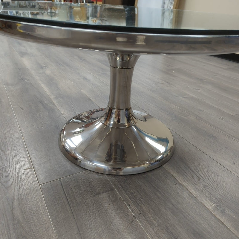 ROUND METAL GLASS TOP COFFEE TABLE