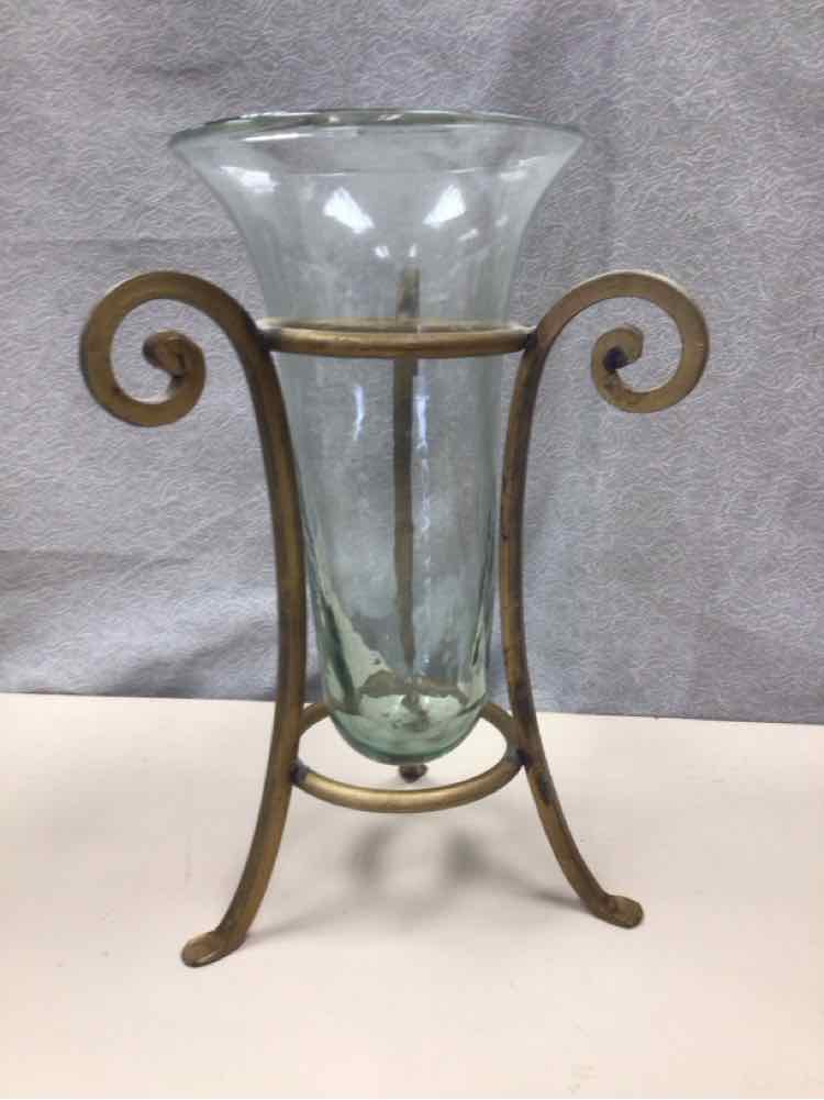 GOLD METAL/GLASS VASE