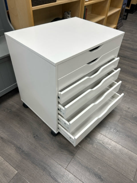 WHITE 6 FLAT FILE ROLLING CABINET
