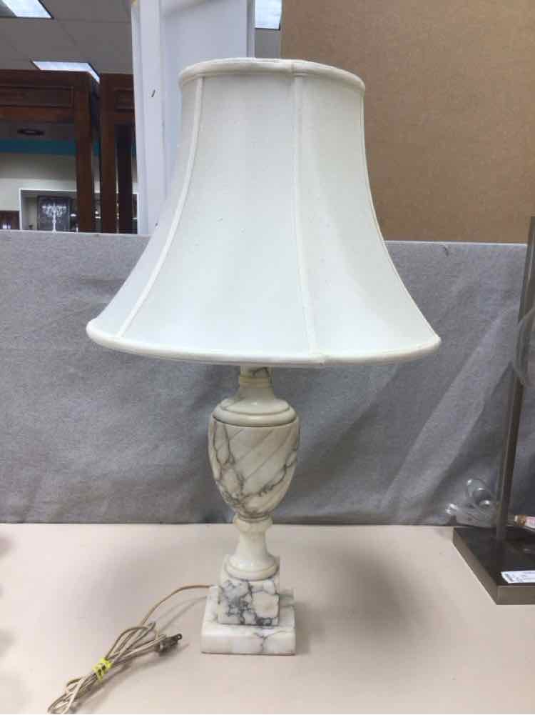 WHITE STONE LAMP W/WHITE SHADE