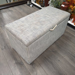 BLUE STRIPED UPHOL STORAGE OTTOMAN