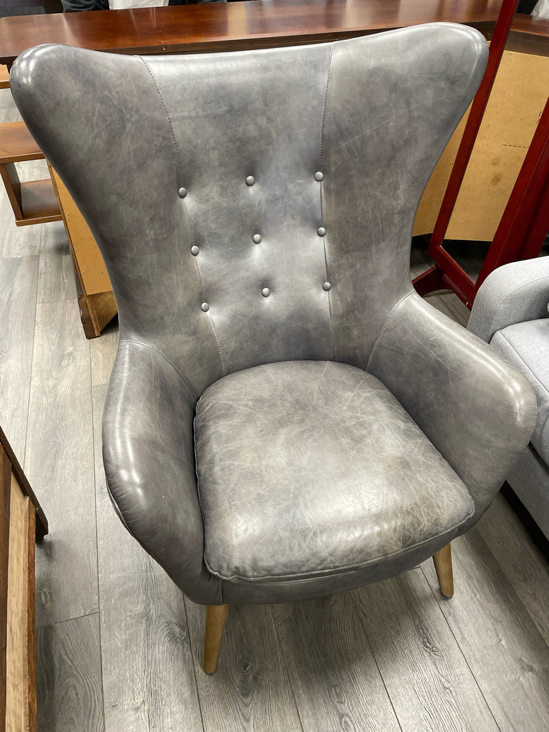 GREY LEATHER ARMCHAIR
