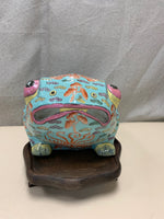 TEAL ASIAN DESIGN CERAMIC FROG ON WOOD STAND