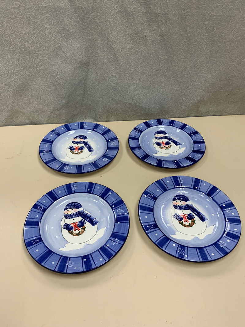 4 BLUE SNOWMEN PLATES