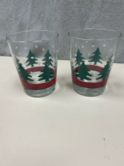 2 CHRISTMAS TREE ROCKS GLASSES