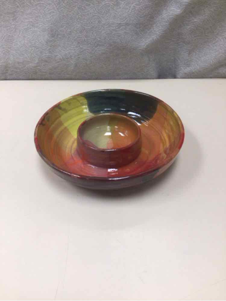 MULTI-COLOR CERAMIC CHIP DIP DISH