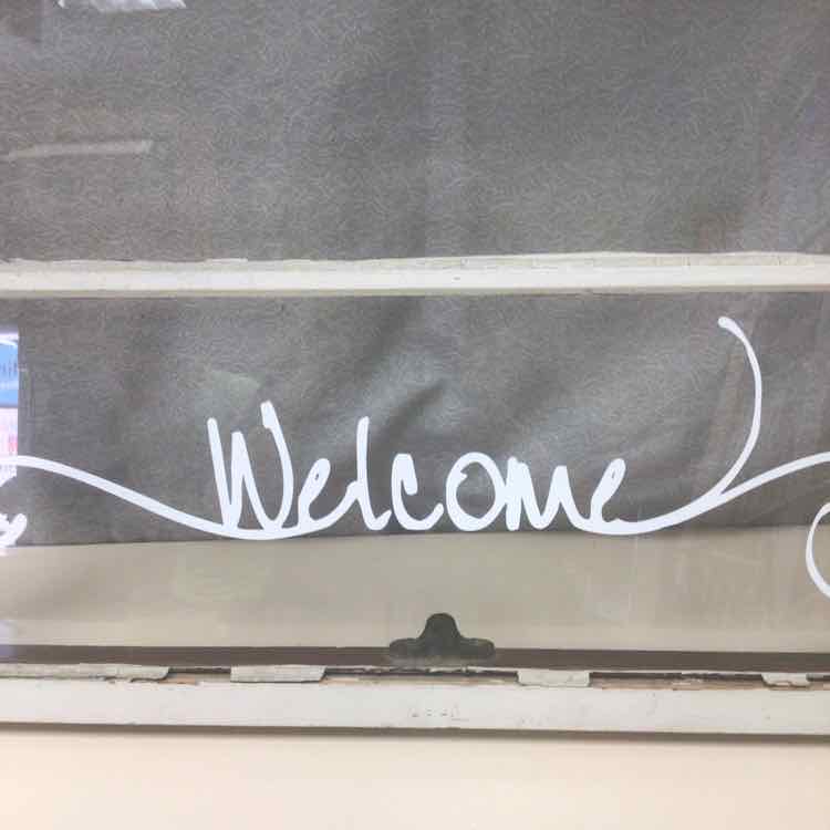 "WELCOME" GLASS WINDOW