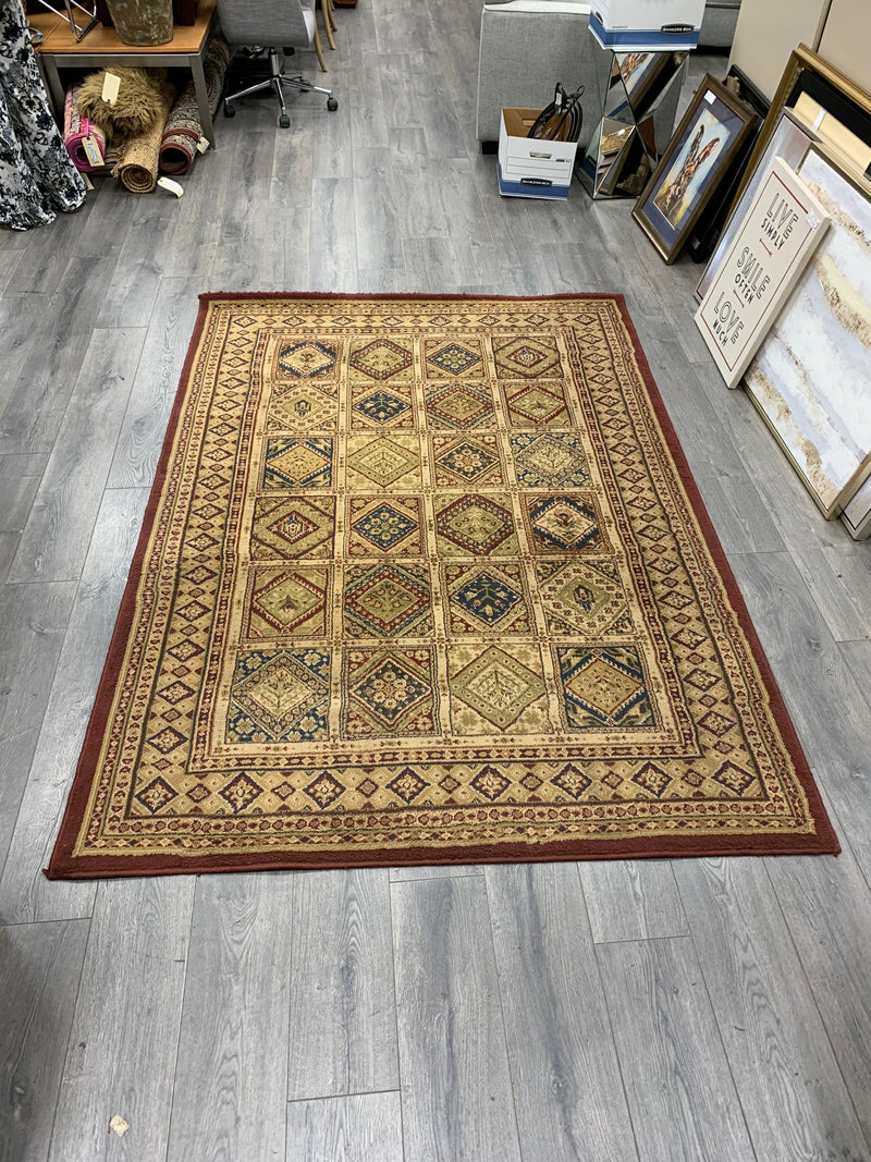 RED BEIGE SQUARE PATTERN RUG