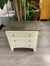 WHITE PAINTED BROWN TOP 2 DRAWER NIGHTSTAND