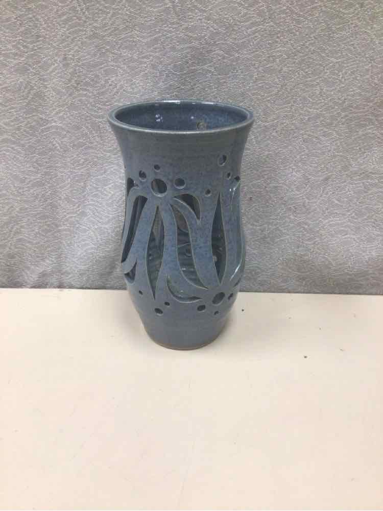 BLUE CUTOUT CERAMIC VASE