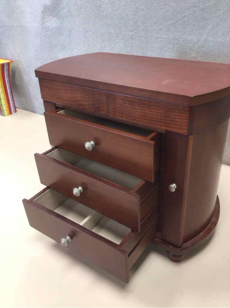 BROWN 3 DRAWER JEWELRY BOX WITH 2 SIDE DRAWERS