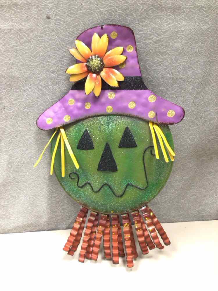 GREEN/PURPLE METAL SCARECROW HEAD