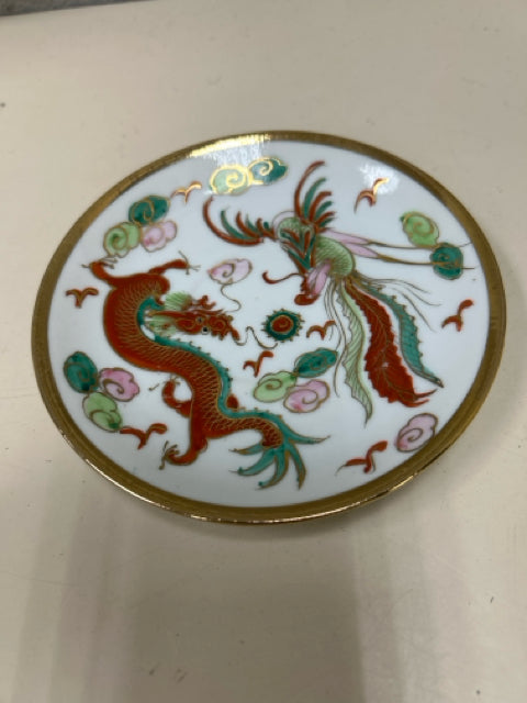 RED/GOLD DRAGON TEACUP + PLATE