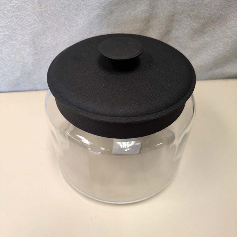 BLACK LIDDED GLASS CONTAINER
