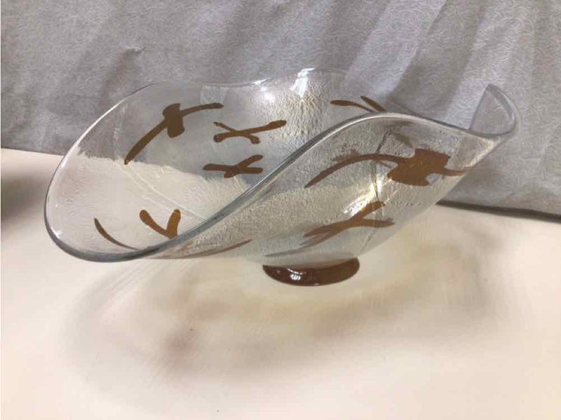 1980'S BROWN CLEAR RIPPLE GLASS BOWL