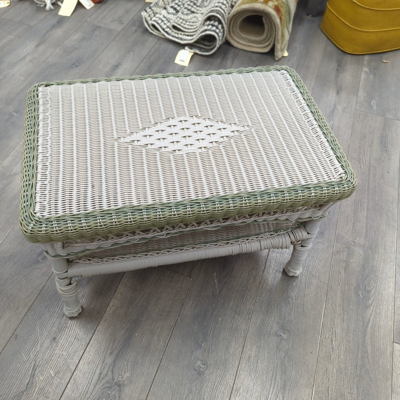 CREAM GREEN TRIM RESIN WICKER COFFEE TABLE