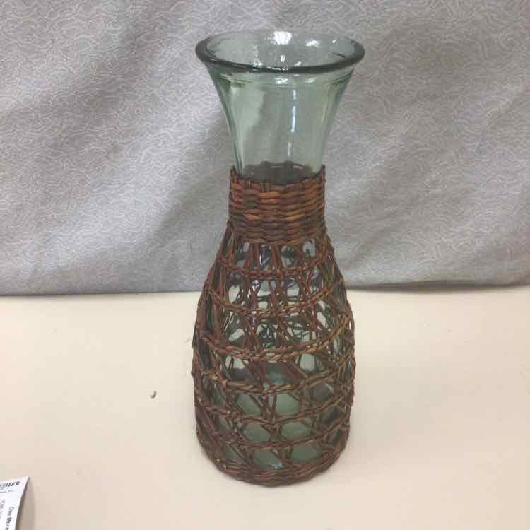 GLASS W/WOOD WRAPPED VASE