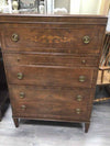 TALL CARVED WOOD 5 DRAWER DRESSER