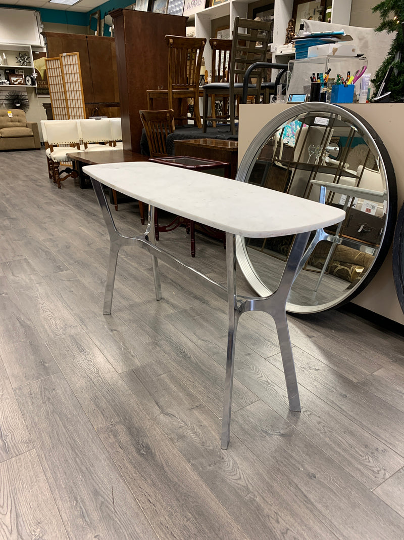 WHITE MARBLE CHROME BASE SOFA TABLE