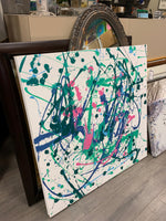 GREEN PINK SPLATTER PAINT CANVAS