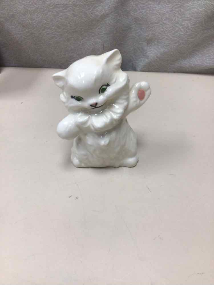 WHITE CERAMIC CAT FIGURINE
