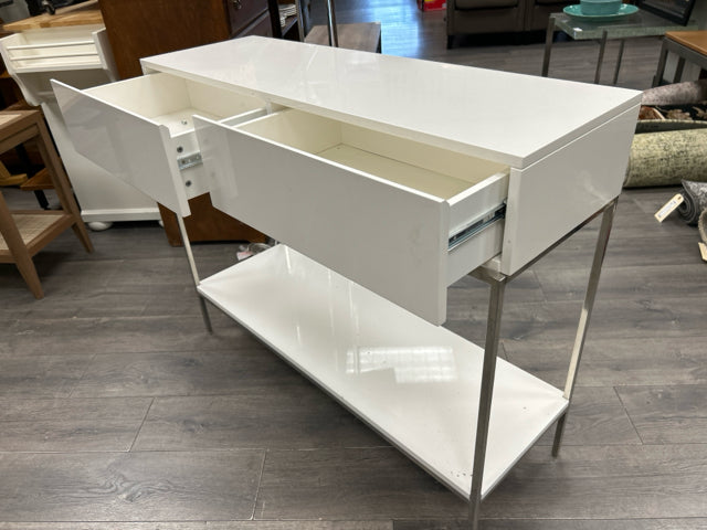 WHITE 2 DRAWER CONSOLE W/SILVER LEGS