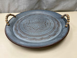 METAL/WOOD TRAY FLOWER PATTERN