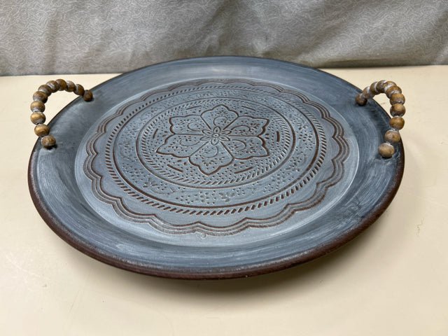 METAL/WOOD TRAY FLOWER PATTERN