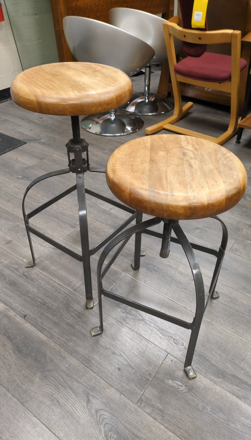 2 IRON/WOOD STOOLS