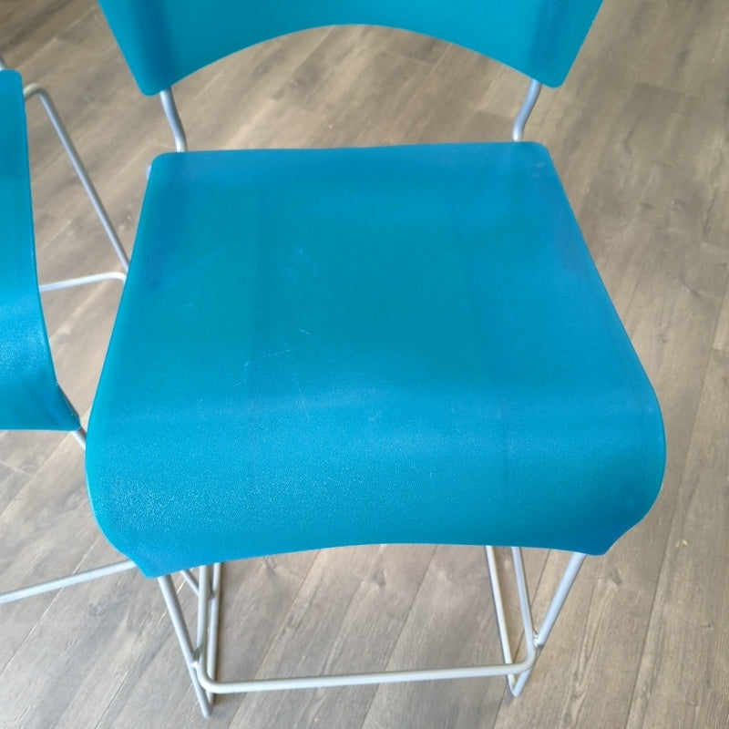 2 30" TEAL PLASTIC/METAL BAR STOOLS