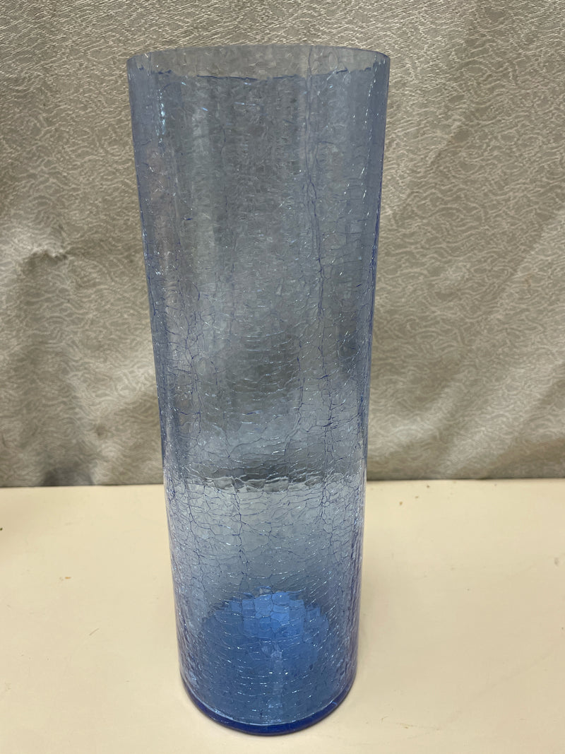 BLUE CRACKLE GLASS CYLINDER
