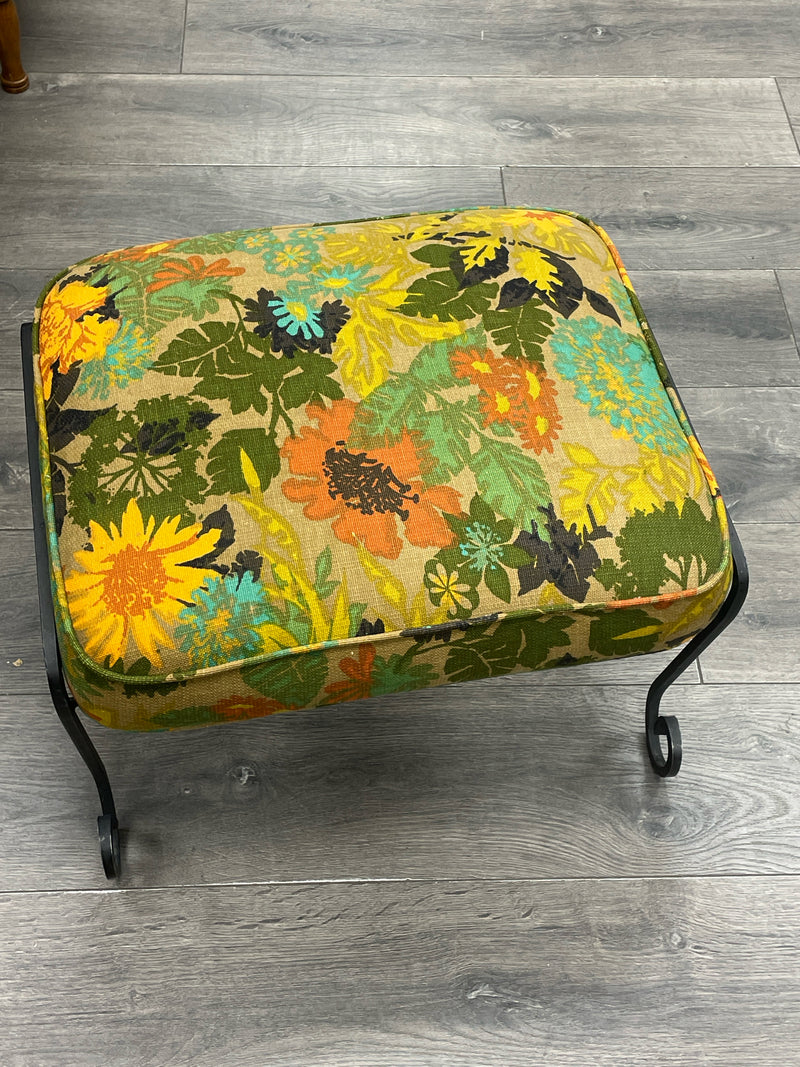 FLORAL FABRIC/METAL OTTOMAN