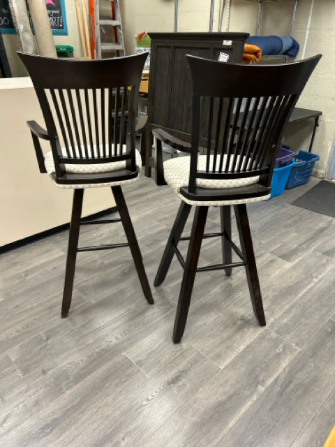 2 BROWN TAN SEAT SWIVEL STOOLS
