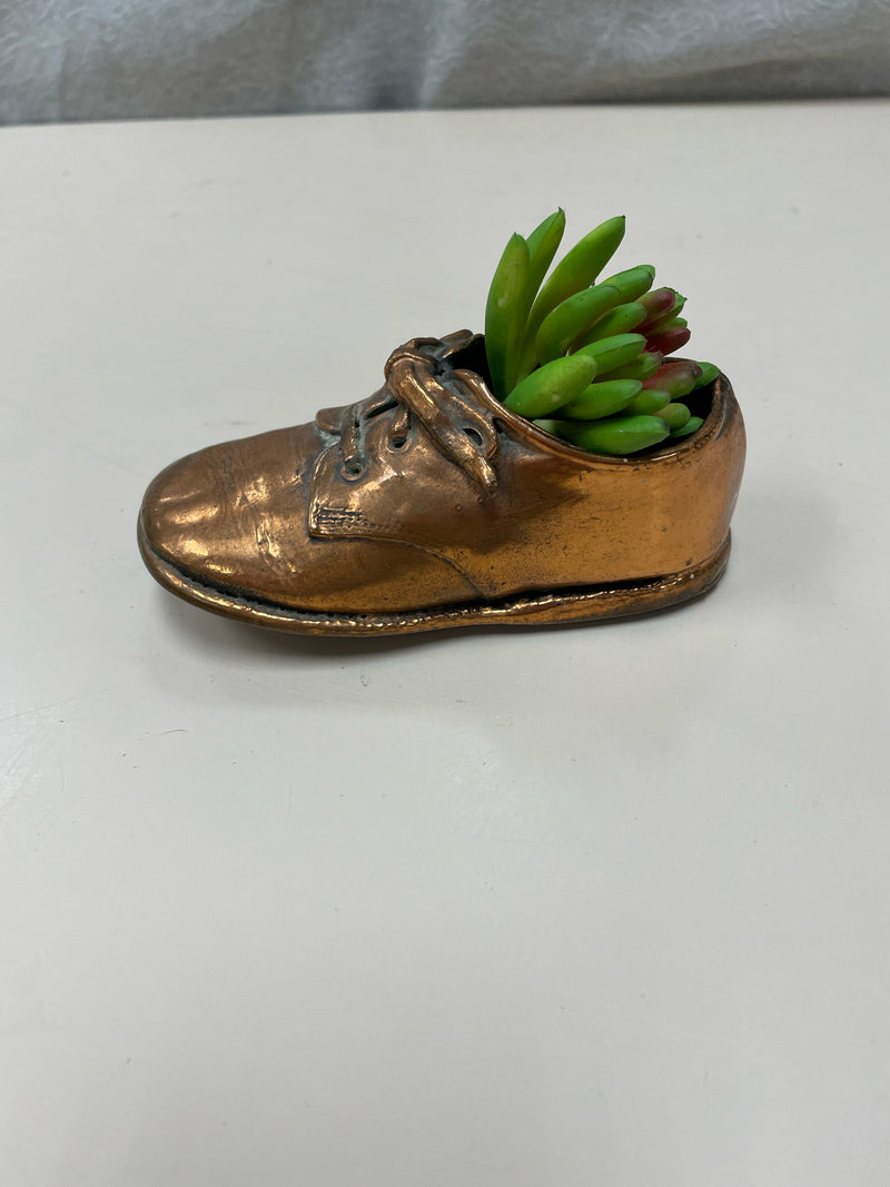 BRONZED BABY SHOE W FAUX SUCCULENT