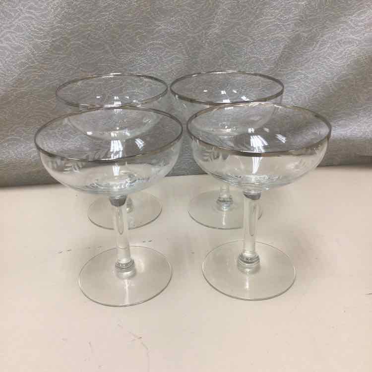 5 SILVER RIM COUP GLASSES