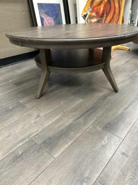 ROUND GREY WOOD COFFEE TABLE