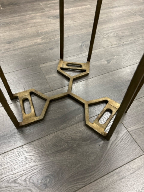 MARBLE END TABLE WITH GOLD LEGS