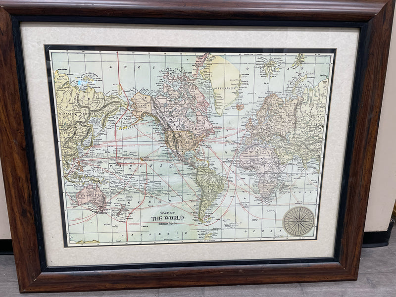 WOOD FRAME WORLD MAP PIC