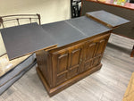 BROWN WOOD FLIP TOP CREDENZA